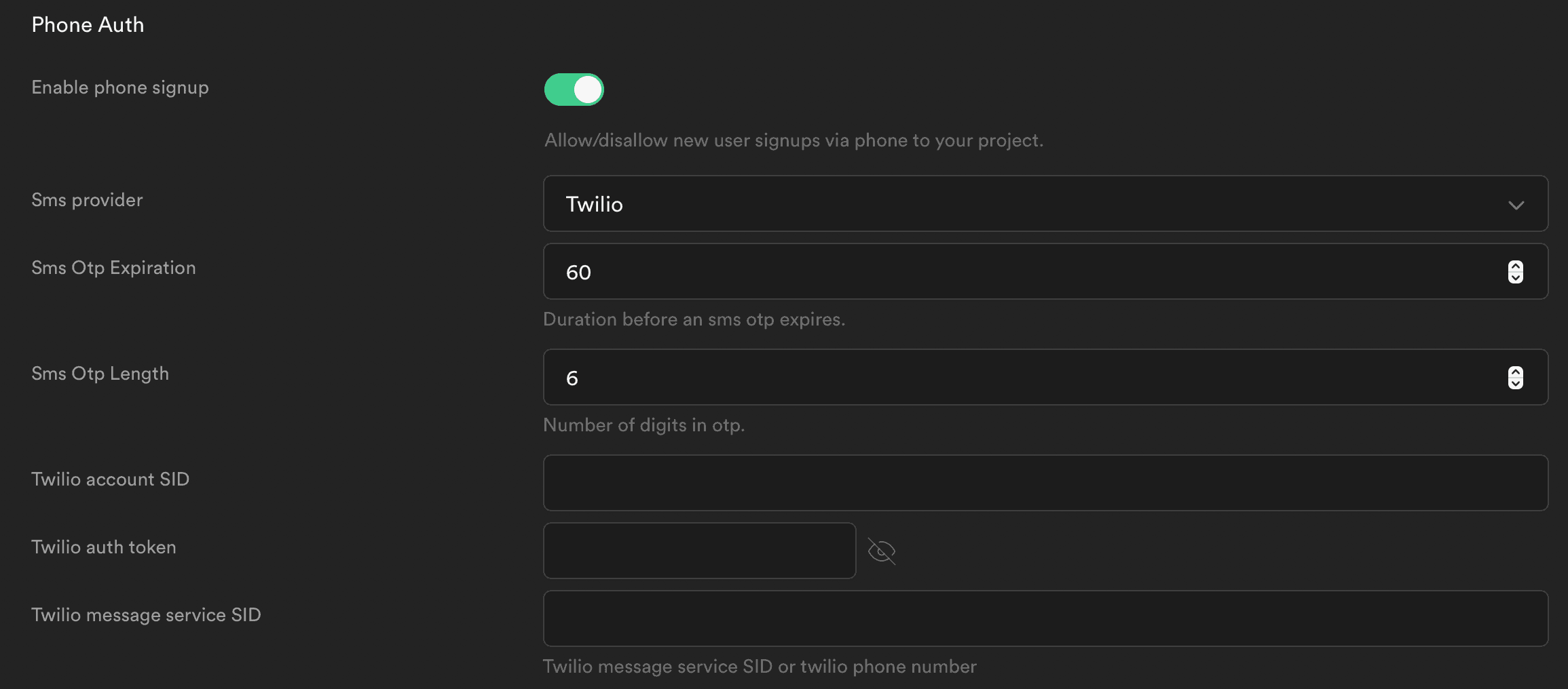 Plug in Twilio credentials